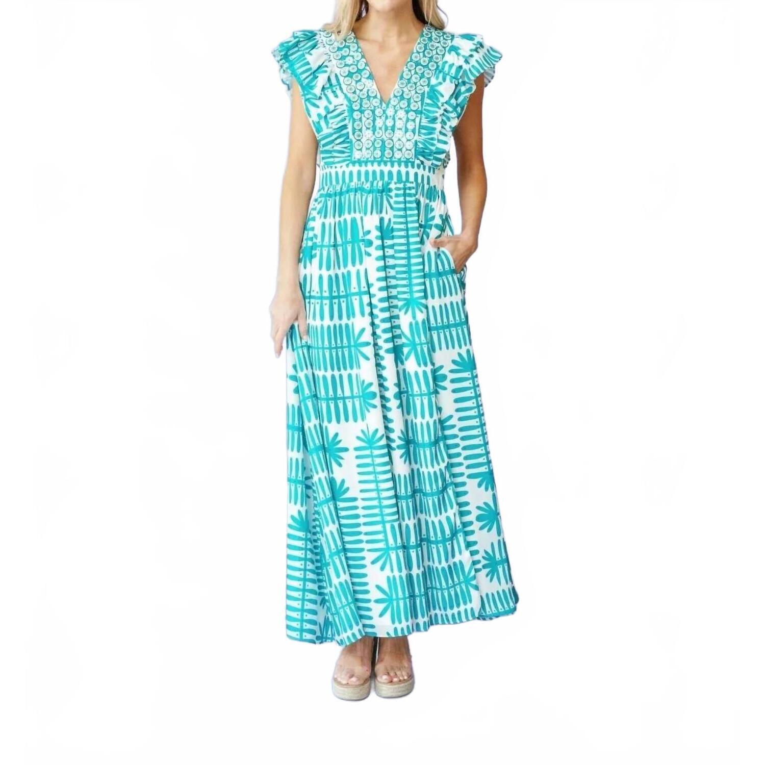 New Sheridan French Stacey Maxi Dress In Teal Botanical